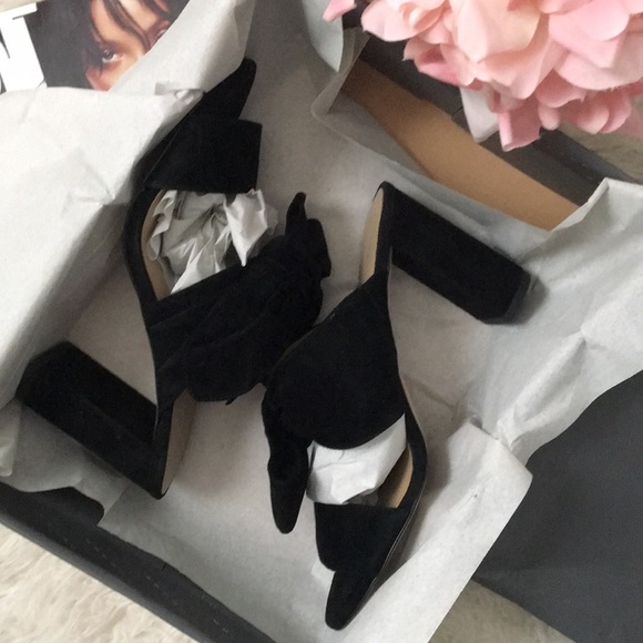 NIB • ANN TAYLOR Black Bow Heeled Slides - Picture 3 of 16